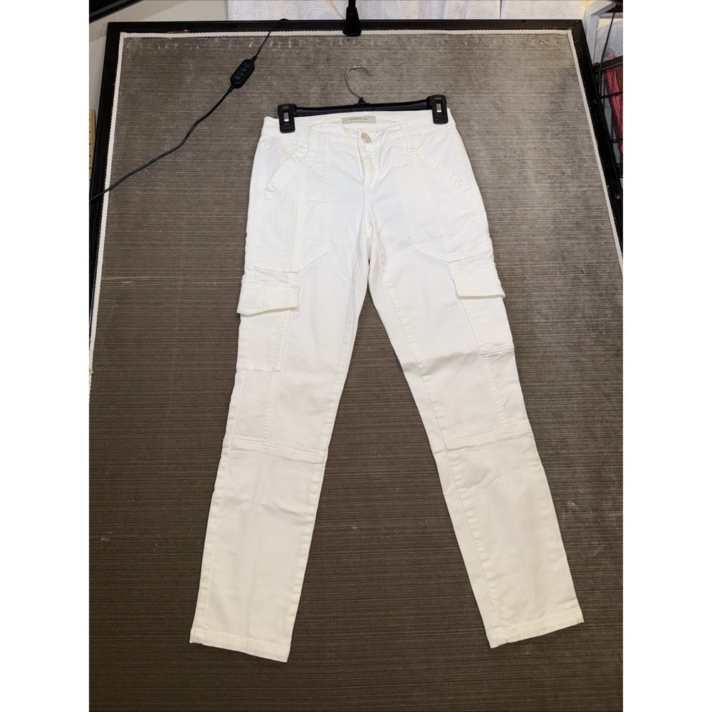 Joie Womens Cropped Cargo Pants White High Rise Button Size 26?